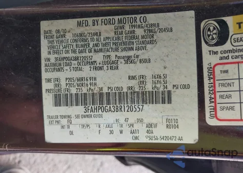 2011 Ford Fusion S from USA, damaged, VIN 3FAHP0GA3BR120557
